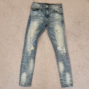 THRT Denim - Blue Skinny Jeans with Distressed Details - 30" Waist